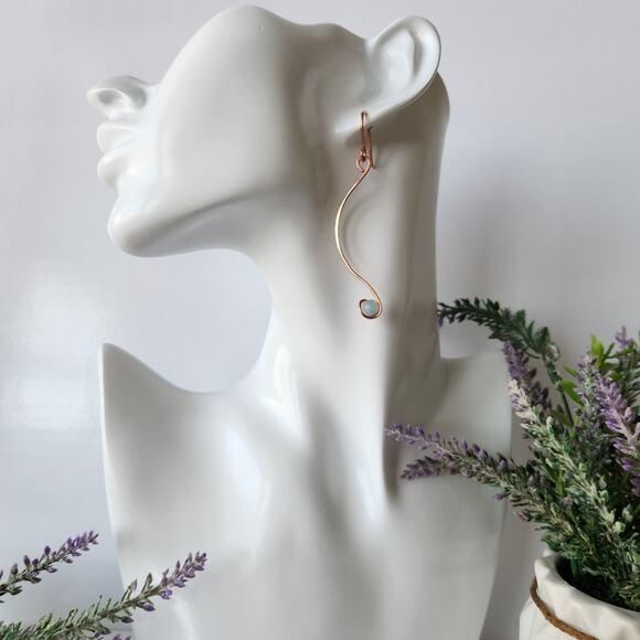 Handmade Copper Wire Wrapped Blue Aventurine Earrings - Elegant, Minimalist - Picture 2 of 7